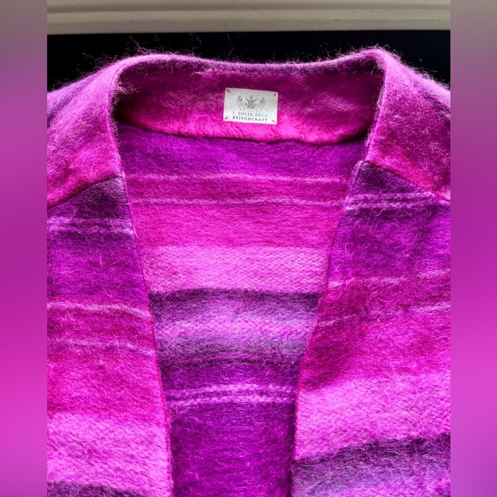 Upcycled alpaca wool-blend blanket cardigan, ladies' size M-L - Picture 5 of 10